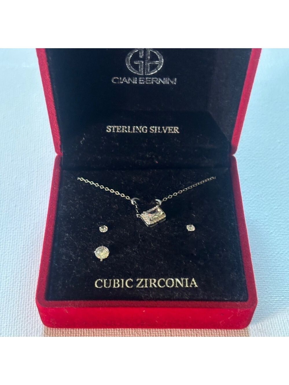 Giani Bernini Sterling Silver CZ Necklace & 1 Stud Earring Set